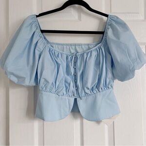NWT Asian Fashion Light Blue Women's Puff Sleeve Top
